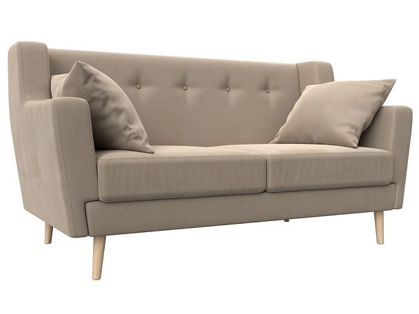 Прямой диван Брайтон 2 (полностью велюр бежевый) - Вид 1