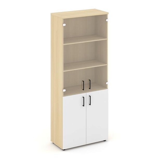 Style Project Шкаф высокий широкий SN.STS-102 Акация Лорка/Белый/Прозрачный/Черный Ручки 796*400*198 - Вид 1