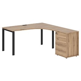 Стол эргономичный с тумбой EUCET 1518(R) Дуб Денвер светлый/Черный 1560х1880х750 EDIS - Фото предпросмотра
