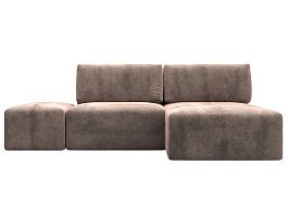Диван угловой модульный с пуфом Лига-060 НПБ угол универсальный Велюр бежевый - Фото предпросмотра