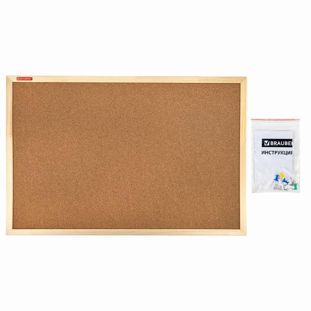 Доска пробковая для объявлений 60х90 см, деревянная рамка, BRAUBERG Wood, 238311 - Вид 6