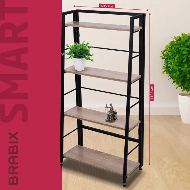 Стеллаж BRABIX "Smart SH-007", 605х295х1193 мм, ЛОФТ, трапеция, складной, металл/ЛДСП дуб, каркас черный, 641872 - Вид 14