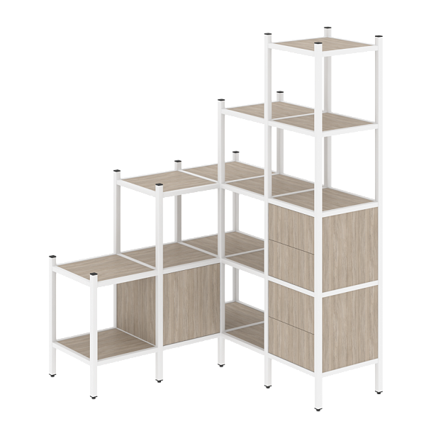 Loft Угловой внутренний стеллаж наборный VR.L-40 Дуб аттик/Белый металл 1278*1278*1869 - Вид 1
