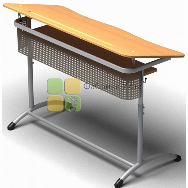 Парта двухместная ЭКСТРА (Р) с полкой, с угл. накл. стол. и перф. экраном, рег. (1-3 гр) - Вид 1