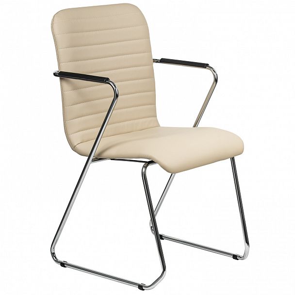 Кресло для приемных и переговорных BRABIX "Visit CF-101", хром, экокожа, бежевое, 532560 - Вид 2