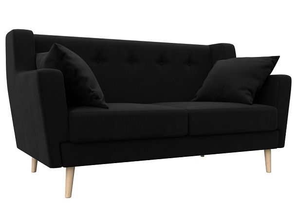 Прямой диван Брайтон 2 (полностью микровельвет черный) - Вид 1