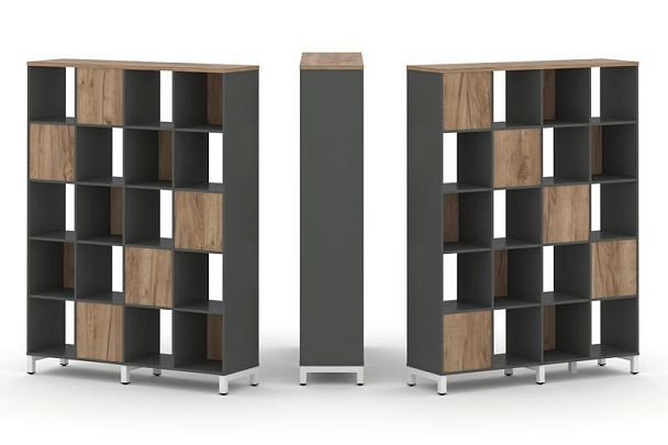 Style Project Набор стеллажа 2-х сторон., 5 яр. SN.NSD-541 Антрацит/Дуб Табак/Металл Белый 1488*400* - Вид 1