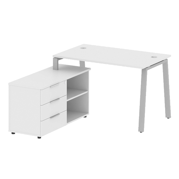 Metal System Р. ст. с тумбой на А-образном м/к БА.РС-СТС-2.2 (L) Белый/Серый металл 1300*1520*750 - Вид 1