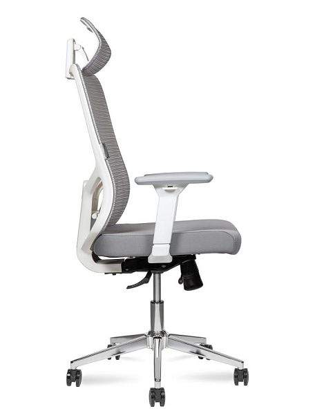 Кресло офисное / Best white / белый пластик / серая сетка / серая ткань /база хром - Вид 3