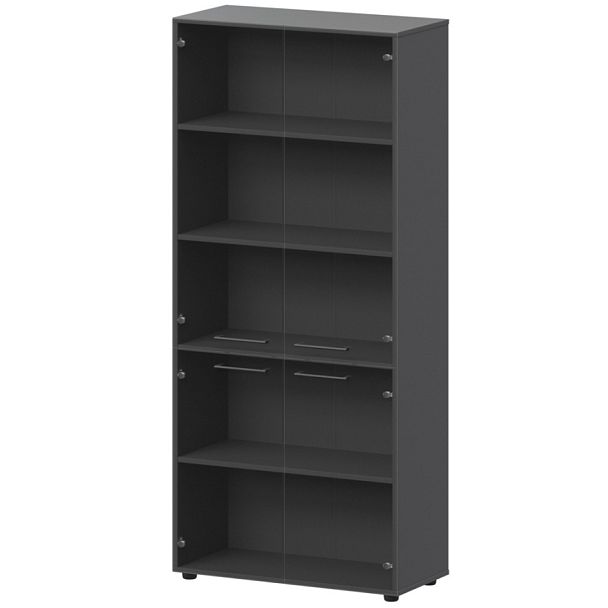 Шкаф высокий закрытый с стеклом СМШ58.28S.38SМ(Ч) Графит 792x366x1990 Кортез - Вид 1