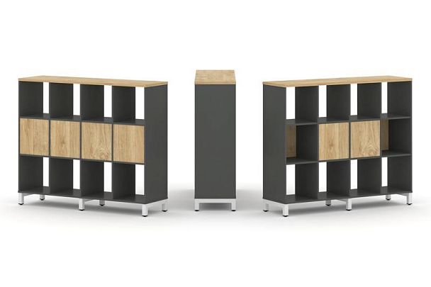 Стайл Проджект Набор стеллажа 1 сторон., 3 яр. SN.NS-341 Антрацит/Тиквуд Светлый/Металл Белый 1488*4 - Вид 1