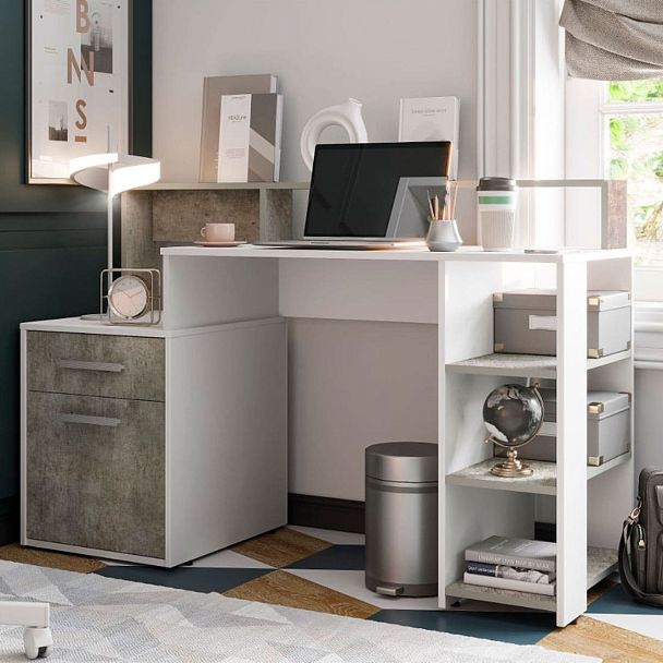 Стол компьютерный "Лайф" Белый/Метрополитан грей - Вид 3