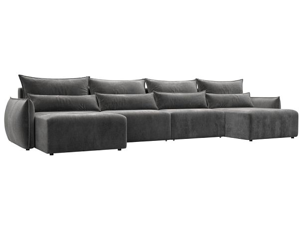 Диван П-образный Лига-051 НПБ Лонг Велюр серый - Вид 1