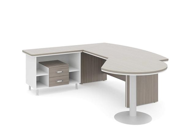 БЕРЛИН / BERLIN Стол руководителя L угловой с брифингом и тумбой 2 ящика 2550х2000х760 Дрифтвуд/Белый - Вид 1