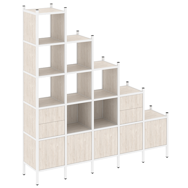 Loft Прямой стеллаж наборный VR.L-23 Денвер светлый/Белый металл 2110*446*2280 - Вид 1