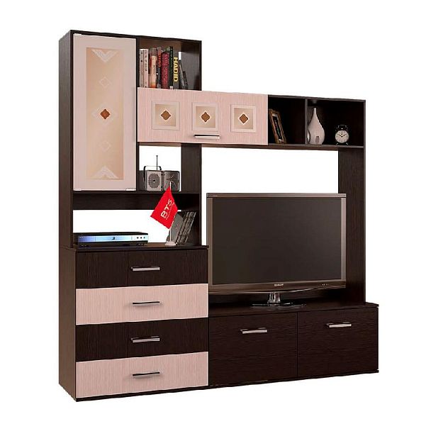 "Белла" центр. секция (2000х2120х470) венге/дуб атланта (замена на венге/ясень белый) - Вид 1