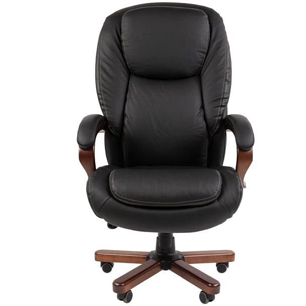 Кресло офисное CHAIRMAN СН 408, НАГРУЗКА до 150 кг, дерево, натуральная кожа, черное, 7030084 - Вид 4