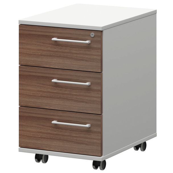 Тумба мобильная/подвесная левая KZT-61L Темный шимо/Белый 416x568x648 Кортез - Вид 1