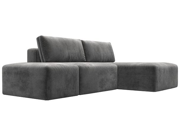 Диван угловой модульный с пуфом Лига-060 НПБ угол универсальный Велюр серый - Вид 3
