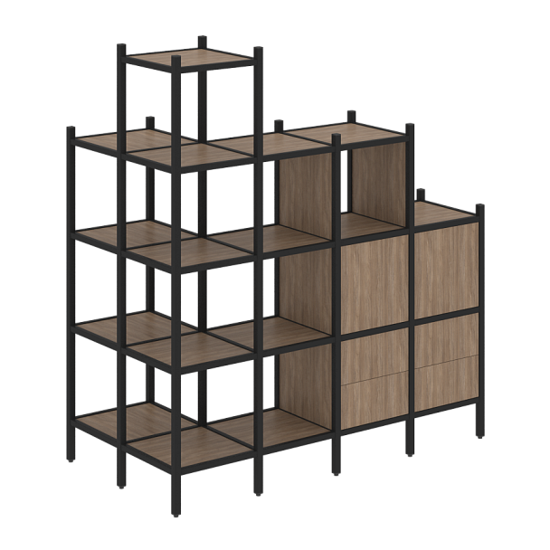 Loft Угловой внешний стеллаж наборный VR.L-58 Дуб аризона/Чёрный металл 862*1694*1869 - Вид 1