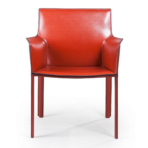 Стул с подлокотниками Barrie, кожа ретро-красный - Вид 2