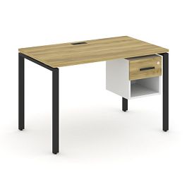 Concept Стол рабочий с подвесной тумбой 1 открытой нишей и одним ящ. CN.SP-118 W Дуб Винченцо/Белый Бриллиант/Металл Черный 1180*720*750 - Фото предпросмотра