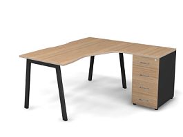 MATRIX 121S191-A Стол с тумбой R, пров. вырез. (А-опоры) 1580х1580х775 Швейц-й вяз/Темно-серый - Фото предпросмотра