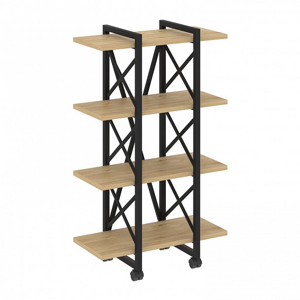 Стеллаж на колесах "Loft" VR.L-MST.K-4.4V тиквуд светлый/черный - Вид 1