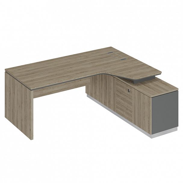 Стол руководителя эргономичный (опора ДСП) на опорной тумбе правый "City" СИ 120 дуб гладстоун светлый/антрацит премиум/дуб гладстоун светлый - Вид 1