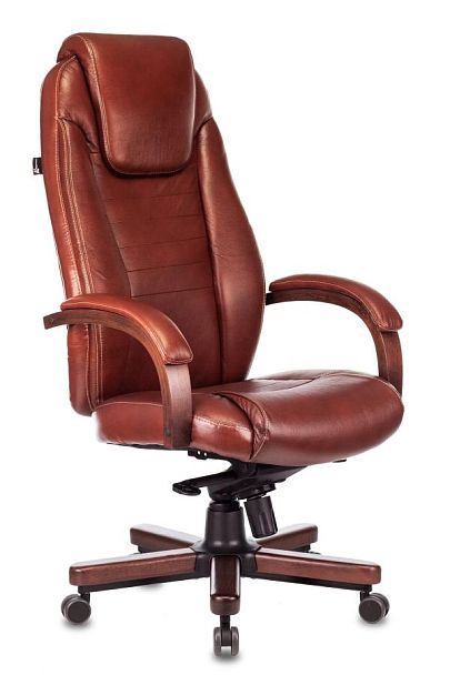 Кресло руководителя Бюрократ T-9923WALNUT светло-коричневый Leather Eichel кожа крестов. металл/дерево - Вид 1