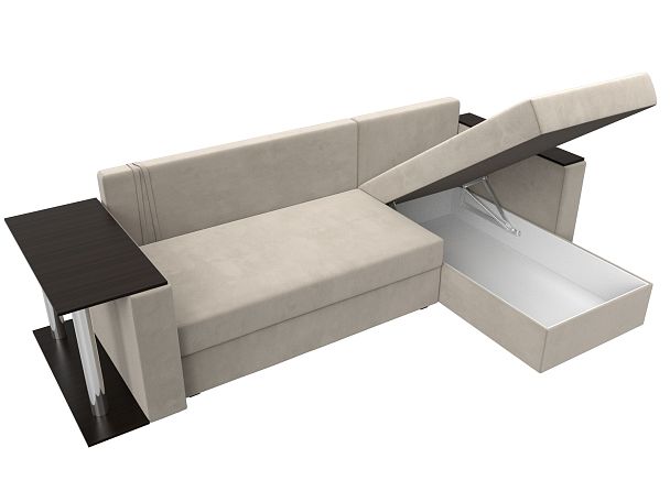 Угловой диван Атланта Лайт правый (полностью микровельвет бежевый) - Вид 9