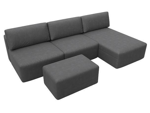Диван угловой модульный с пуфом Лига-060 НПБ Лонг угол универсальный Искусственная замша серый - Вид 6