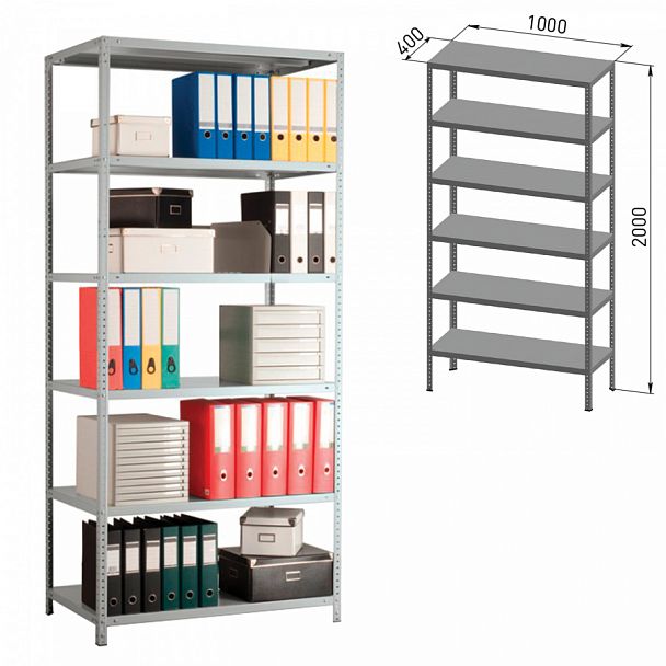 Стеллаж металлический ПРАКТИК "MS", 2000х1000х400 мм, 6 полок, MS 200/100х40/6 - Вид 1