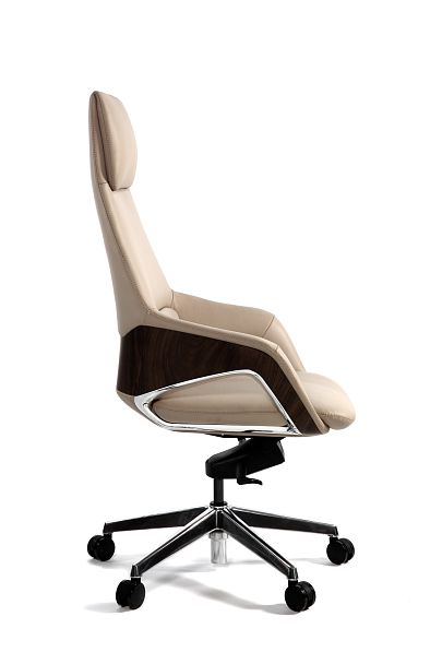 Кресло Шопен / бежевая кожа / алюминий крестовина - Вид 3