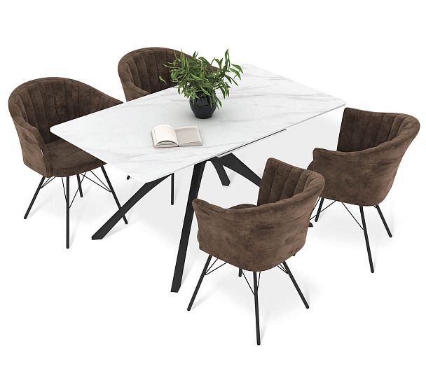 Обеденная группа Sheffilton SHT-DS296 белый мрамор/чёрный муар - Вид 2