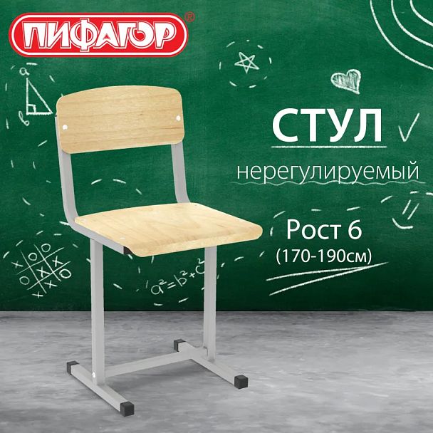 Стул ученический, нерегулируемый ПИФАГОР SC-1, 380х380х790 мм, рост 6 (170-190 см), серый каркас, фанера, 533348 - Вид 10