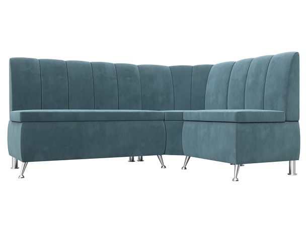 Кухонный угловой диван Кантри правый (полностью Велюр бирюзовый) - Вид 1