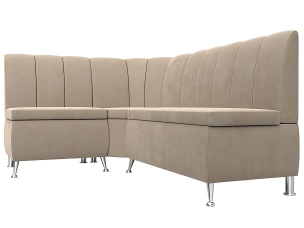 Кухонный угловой диван Кантри левый (полностью велюр бежевый) - Вид 3