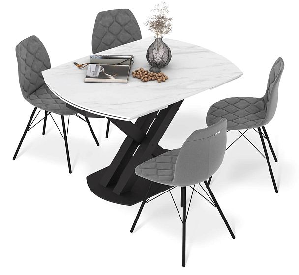 Обеденная группа Sheffilton SHT-DS292 белый мрамор/чёрный муар - Вид 2