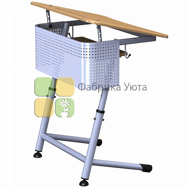 Парта "Премьера 1Р" с перф. экр., полочкой, угл. накл. стол., рег. (3-7 гр) - Вид 1