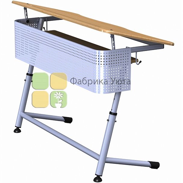 Парта "Премьера 2Р" с перф. экр., полочкой, угл.накл. стол., рег. (2-6 гр) - Вид 1