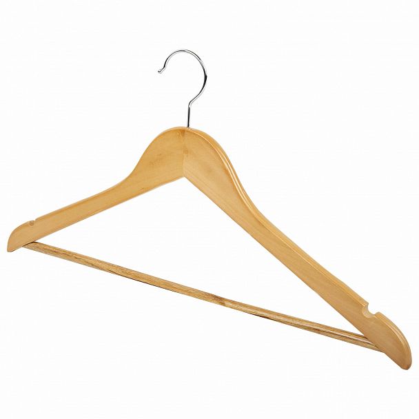 Вешалки-плечики, размер 48-50, КОМПЛЕКТ 5 шт., деревянная, перекладина, цвет сосна, ЛЮБАША Эконом, 604895 - Вид 4