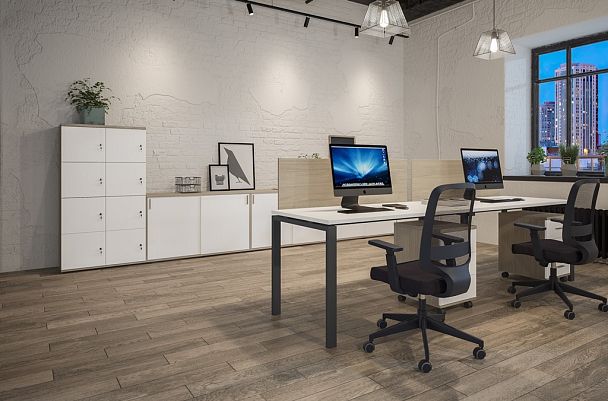 Секция  раб. станции Sigma 2400х1438х750 / профиль: 60х30 белый; столешница: дуб светлый - Вид 19