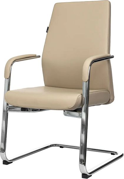 Кресло Бюрократ _JONS-LOW-V бежевый кожа низк.спин. полозья металл хром - Вид 2