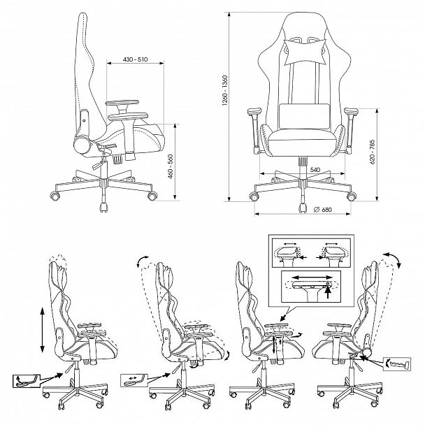 Кресло компьютерное Knight ARMOR, 2 подушки, экокожа премиум, черное, 1628888 - Вид 3