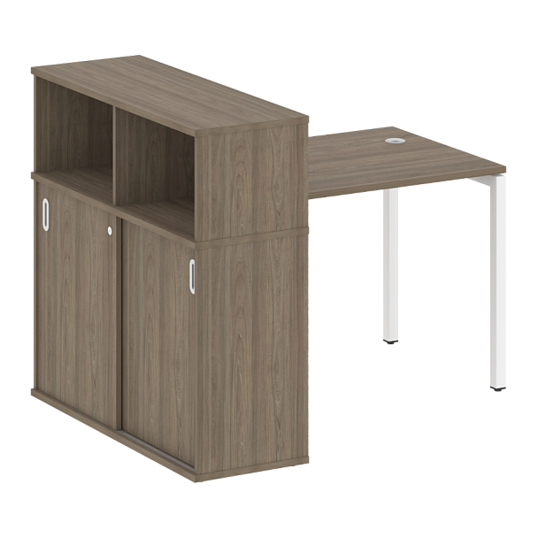 Metal System Quattro Стол письменный с шкафом-купе на П-образном м/к 40БП.РС-СШК-3.1 Т Вяз/Белый металл 1410*1120*1098 - Вид 1