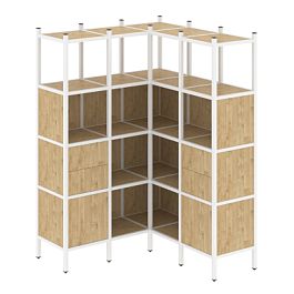 Loft Угловой внутренний стеллаж наборный VR.L-33 Тиквуд светлый/Белый металл 1278*1278*1869 - Фото предпросмотра