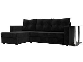 Угловой диван Атланта Лайт левый (полностью велюр черный) - Фото предпросмотра