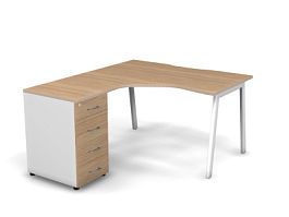 MATRIX 121S170-A Стол эгоном. с тумбой L, пров-ик вырезной (А-опоры) 1380х1580х775 Швейц-й вяз/Белый - Фото предпросмотра