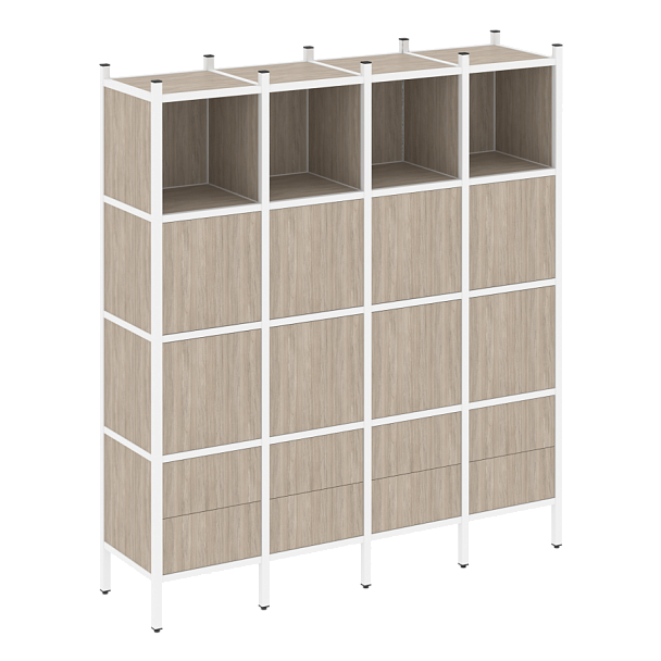 Loft Прямой стеллаж наборный VR.L-09 Дуб аттик/Белый металл 1694*446*1869 - Вид 1